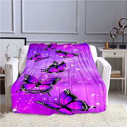 Tagesdecke Lila Schmetterling Fleecedecke für Couch Weich und Warm Mikrofaser Anti-verfärben Wohndecke Flauschig 160 x 200 cm als Sofadecke Couchdecke von CCZM