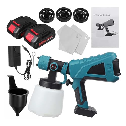 1000ML 1500W Schnurlose Elektrische Spritzpistole 3Düse Flow Control Airbrush High Power Farbspritzgerät Airbrush For 18V Batterie(2Battery) von CCZRD