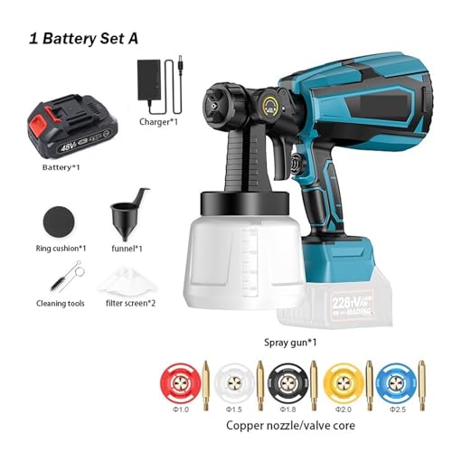 CCZRD 1000 ML Elektrische Akku-spritzpistole Farbspritzgerät Auto Möbel Stahlbeschichtung Airbrush 5 Düsen Kompatibel For Batterie(1 Battery Set A) von CCZRD
