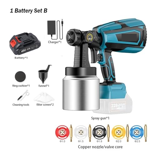 CCZRD 1000 ML Elektrische Akku-spritzpistole Farbspritzgerät Auto Möbel Stahlbeschichtung Airbrush 5 Düsen Kompatibel For Batterie(1 Battery Set B) von CCZRD