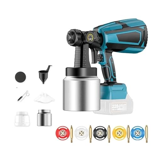 CCZRD 1000 Ml Elektrische Spritzpistole, Kabelloses Farbspritzgerät, Automöbel, Stahlbeschichtung, Airbrush, 5 Düsen, Kompatibel Mit Batterie(Gun and Mental Pot) von CCZRD