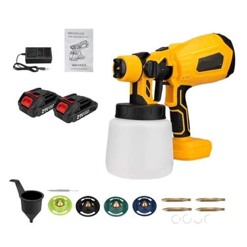 CCZRD 1000ML Bürstenlose Elektrische Spritzpistole Akku-Farbspritzgerät Auto Möbel Stahl Beschichtung Airbrush For 18V Batterie(2 Battery) von CCZRD