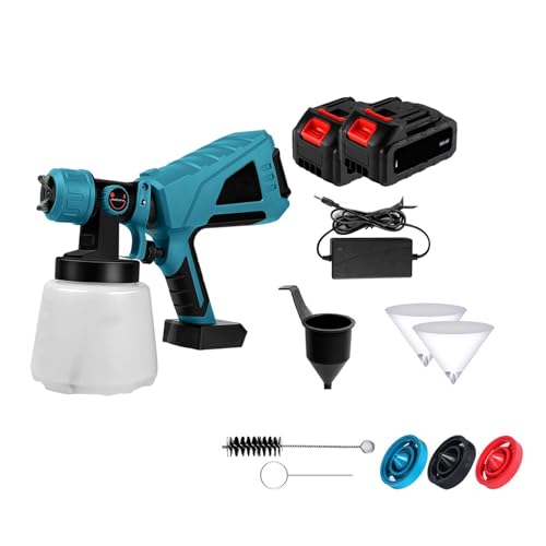 CCZRD 1500 W 21 V Elektrische Akku-Spritzpistole, Gebürstetes Farbspritzgerät, Auto-Möbel, Stahlbeschichtung, Airbrush For 18 V-Batterie(2x 3.0Ah Battery) von CCZRD