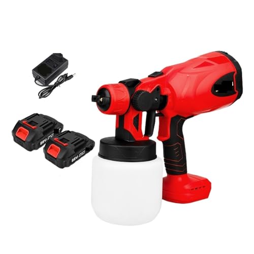 CCZRD 800 Ml Kabellose Elektrische Spritzpistole, Tragbares Farbspritzgerät For Automöbel, Stahlbeschichtung, Airbrush, Kompatibel Mit 18 V-Batterie(2 Battery Red) von CCZRD