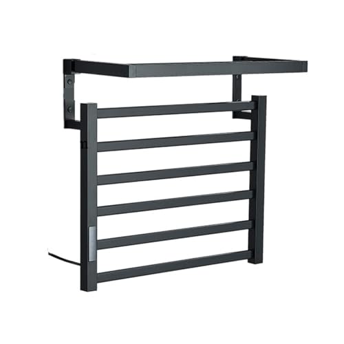 CCZRD Bad Elektrische Wärme Handtuch Rack Touch Digital Display Temperatur Voreingestellte Zeit Wasserdicht Trockner Halter Beheizten Handtuch Bar(Left,Matte Black A) von CCZRD