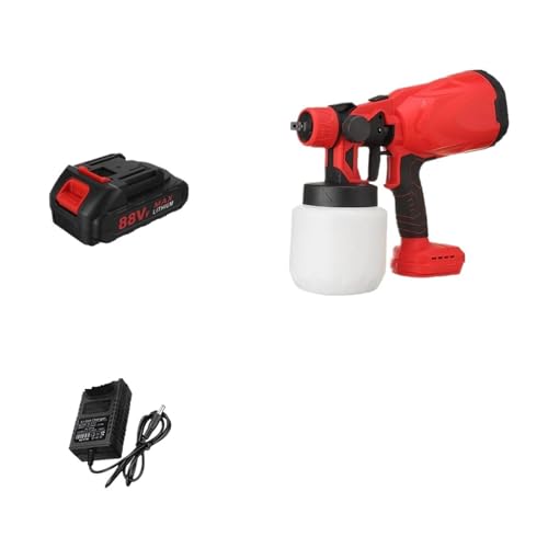 CCZRD Elektrische Spritzpistole, Kabelloses Farbspritzgerät, Wiederaufladbar, For Kabellose 18-V-Batterie, Sprühfarbe, Möbel, Stahlbeschichtung(1 Battery Red) von CCZRD