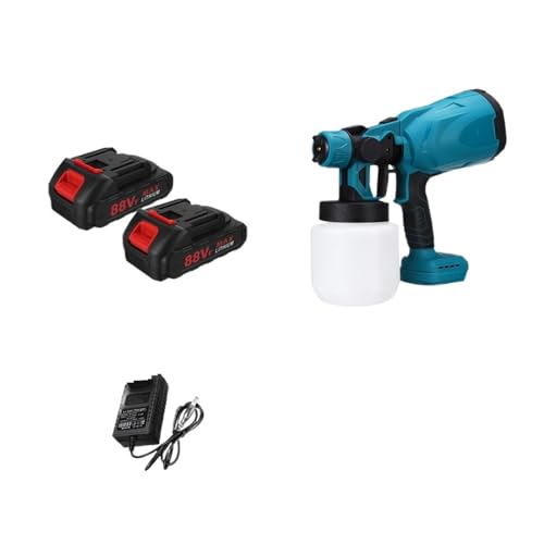 CCZRD Elektrische Spritzpistole, Kabelloses Farbspritzgerät, Wiederaufladbar, For Kabellose 18-V-Batterie, Sprühfarbe, Möbel, Stahlbeschichtung(2 Battery Blue) von CCZRD