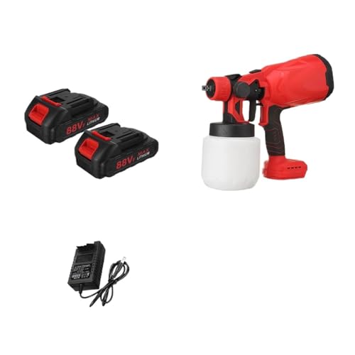 CCZRD Elektrische Spritzpistole, Kabelloses Farbspritzgerät, Wiederaufladbar, For Kabellose 18-V-Batterie, Sprühfarbe, Möbel, Stahlbeschichtung(2 Battery Red) von CCZRD