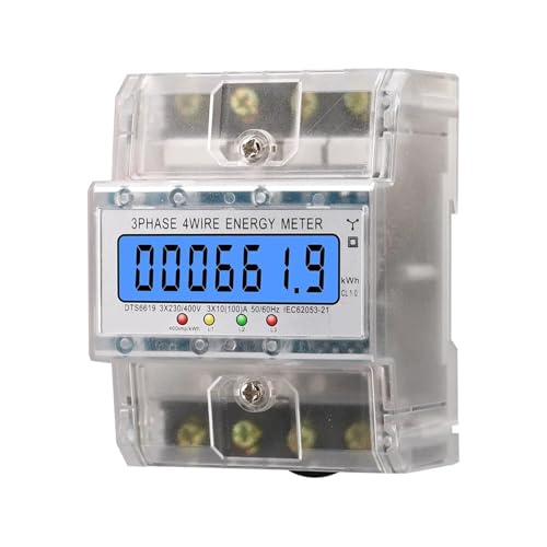 DTS6619 Dreiphasen-KWH-Meter 100A LCD-Digitalanzeige Mit Hintergrundbeleuchtung Stromenergiezähler Smart Rail Electric Meter Monitor(Transparent) von CCZRD