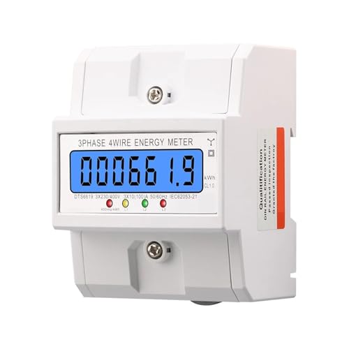 DTS6619 Dreiphasen-KWH-Meter 100A LCD-Digitalanzeige Mit Hintergrundbeleuchtung Stromenergiezähler Smart Rail Electric Meter Monitor(White) von CCZRD