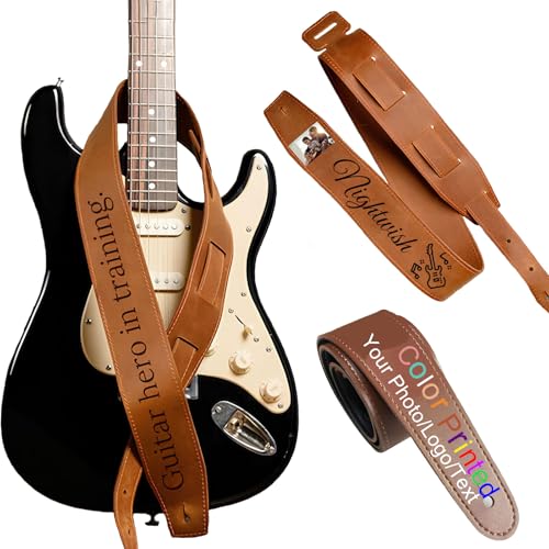 CCZUIML Individueller Gitarrengurt aus PU-Leder mit Text/Logo,Personalisierter Gitarrengurt für Musikliebhaber,Verstellbare Gurtlänge von 46" bis 53" von CCZUIML
