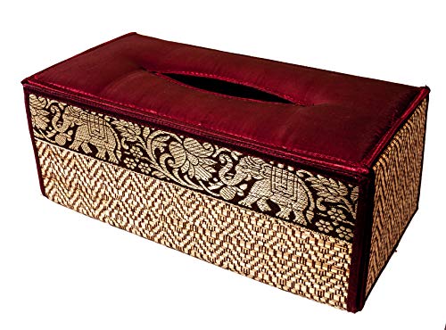 CCcollections Handgefertigte Reed Taschentuchboxabdeckung - Rechteckige Taschentuchbox Fügt Einen Raffinierten Akzent Zu Ihrer Wohnkultur Hinzu - Ideal Für Wohnzimmer Oder Büros (Rot Burgunder) von CCcollections