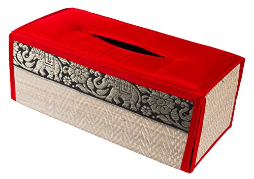 CCcollections Handgefertigte Schutzhülle für Taschentuchboxen aus Schilfrohr – umweltfreundliche Materialien (Rot) von CCcollections