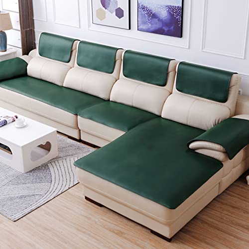 Rutschfester Sofabezug aus Leder, Sofa überzug in l Form 2 3 sitzer ecksofa Sofaüberwurf Couch überzug für Haustiere, Liegebezug für Wohnzimmer-Dunkelgrün 70x210cm/28x83 Zoll von CClz