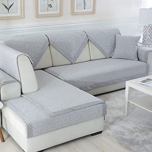 Sofabezug aus Baumwolle und Leinen, rutschfest L Form Couch überzug Sofaüberwurf für 1, 2, 3, 4 Kissen, Sofa und Haustier Stuhlbezug-Grau 70x70cm/28x28 Zoll von CClz