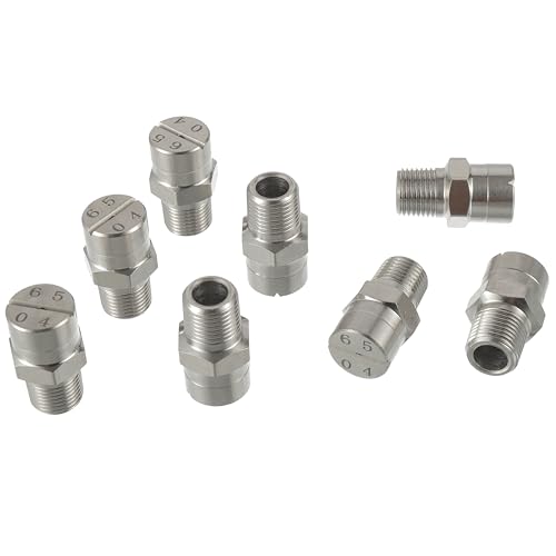 CDDCWZ 8 Stück 65 Grad 304 Edelstahl Hochdruck-Sprühdüse Hochdruck-Lüfterdüse für Wasserbesen und Unterbodenreiniger 1,3 mm Öffnungssprühspitze 1/4 Zoll Gewindeanschluss von CDDCWZ