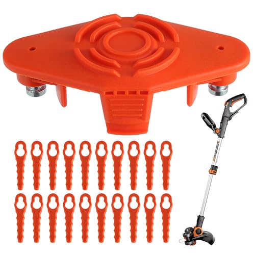Upgrade WA0004 Fadenspule Klingenkopf kompatibel für Worx Akku Rasentrimmer WG157E WG163E WG154E WG169E Austauschbare Spule WA0010 WA0004 Sense Trimmer passend (1 Fadenspule ersetzen Kappe 20 Klingen） von CDDCWZ