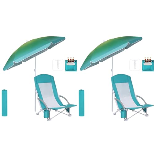 CDEN Strandstuhl, Campingstuhl, hohe Rückenlehne, Strandkorb mit Regenschirm und Kühltasche, Outdoor-Stuhl (2 Stück blau) von CDEN