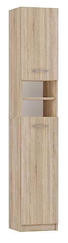 CDF Bad-Hochschrank Marbela | Farbe: Eiche Sonoma | Modernes Badregal | Ablagefläche | Geräumige Einlegeböden | Türen | Einfache Montage | Universal | Stilvolle Griffe von CDF