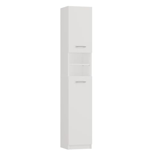 CDF Bad-Hochschrank Marbela | Farbe: Weiß | Modernes Badregal | Ablagefläche | Geräumige Einlegeböden | Türen | Einfache Montage | Universal | Stilvolle Griffe von CDF