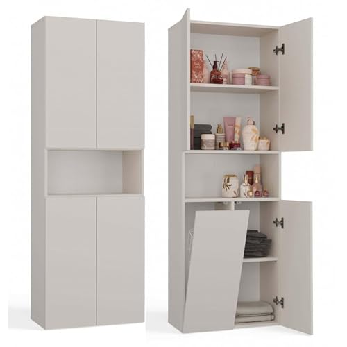CDF Bad-Hochschrank NEL 1K DK | Farbe: Kaschmir (beige) | Modernes Badregal | Stauraumschrank | Geräumige Einlegeböden | Türen | Einfache Montage | Stilvolle Griffe von CDF