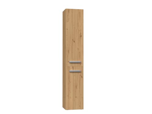 CDF Bad-Hochschrank NEL II | Farbe: Eiche Artisan | Modernes Badregal | Stauraumschrank | Geräumige Einlegeböden | Türen | Einfache Montage | Stilvolle Griffe von CDF