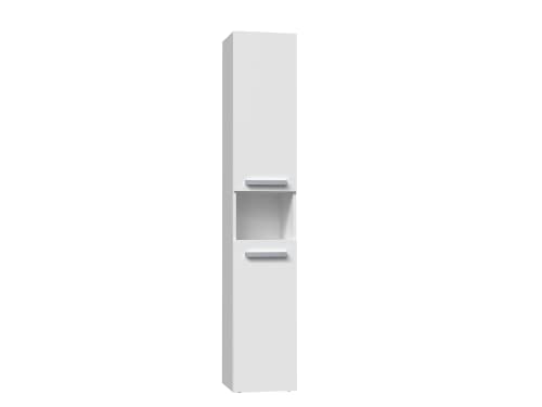 CDF Bad-Hochschrank NEL LLL | Farbe: Weiß | Modernes Badregal | Stauraumschrank | Geräumige Einlegeböden | Türen | Einfache Montage | Stilvolle Griffe | Wäschekorb von CDF