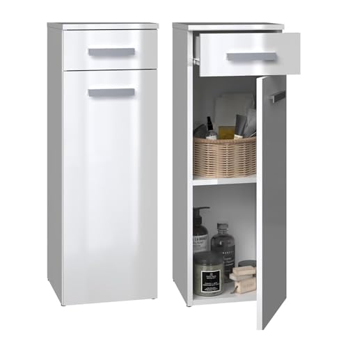 CDF Bad-Hochschrank NEL V DS | Farbe: Weiß glänzend | Modernes Badregal | Stauraumschrank | Geräumige Einlegeböden | Türen | Einfache Montage | Stilvolle Griffe von CDF