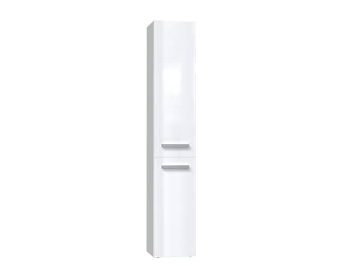 CDF Bad-Hochschrank NEL lV | Farbe: Weiß glänzend| Modernes Badregal | Stauraumschrank | Geräumige Einlegeböden | Türen | Einfache Montage | Stilvolle Griffe | Wäschekorb von CDF