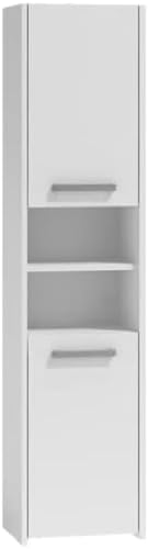 CDF Badschrank Hochschrank S40 | Farbe: Weiß | Moderner Badezimmerschrank | Ablagefläche | Geräumige Einlegeböden | Türen | Einfache Montage von CDF