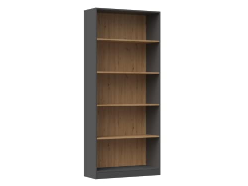 CDF Bücherregal R80 | Farbe: Anthrazit - Eiche Artisan | Breite: 80 Zentimeter | Für Wohnzimmer, Büro und Arbeitszimmer | Regal für Bücher und Spielzeug | Ideal für Kinderzimmer, Teenager von CDF