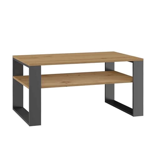 CDF Couchtisch Modern 1P | Farbe: Anthrazit - Eiche Artisan | Moderne Bank für EIN Wohnzimmer, Zimmer, Büro | Form: Quadrat Rechteck | Regal für Kleinigkeiten, Zeitungen, Magazine oder Bücher von CDF