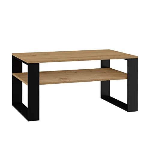 CDF Couchtisch Modern 1P | Farbe: Eiche Artisan-Schwarz | Moderne Bank für EIN Wohnzimmer, Zimmer, Büro | Form: Quadrat Rechteck | Regal für Kleinigkeiten, Zeitungen, Magazine oder Bücher von CDF