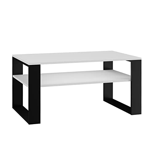 CDF Couchtisch Modern 1P | Farbe: schwarz-weiß | Moderne Bank für EIN Wohnzimmer, Zimmer, Büro | Form: Quadrat, Rechteck | Regal für Kleinigkeiten, Zeitungen, Magazine oder Bücher von CDF