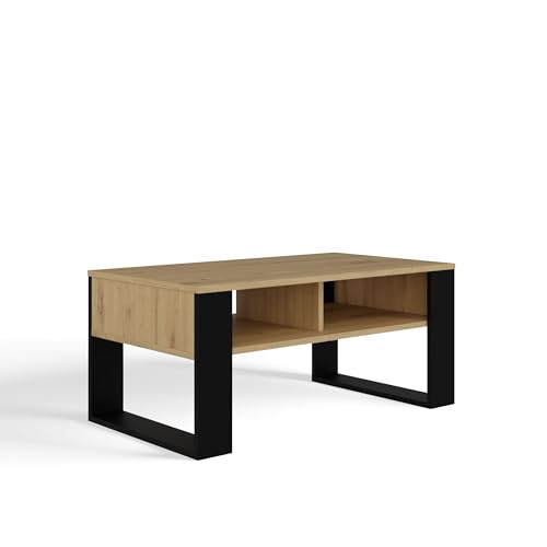 CDF Couchtisch Modern 2P | Farbe: Eiche Artisan Schwarz | Moderne Bank für EIN Wohnzimmer, Zimmer, Büro | Form: Quadrat Rechteck | Regal für Kleinigkeiten, Zeitungen, Magazine oder Bücher von CDF