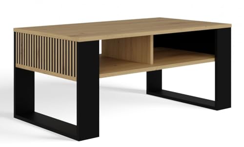 CDF Couchtisch Modern 2P | Farbe: Eiche Artisan Schwarz | Moderne Bank für EIN Wohnzimmer, Zimmer, Büro | Form: Quadrat Rechteck | Regal für Kleinigkeiten, Zeitungen, Magazine oder Bücher von CDF