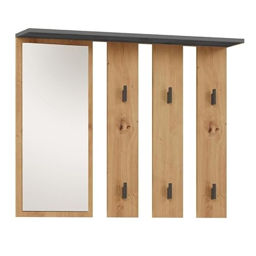 CDF Garderobe Wandgarderobe mit Spiegel Flurgarderobe Dielenpaneel Wandpaneel mit Regal Haken Modern Garderobenpaneel Platzsparend für Flur Diele Schlafzimmer - Anthrazit Eiche Artisan von CDF