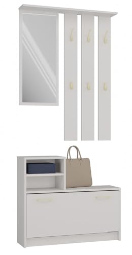 CDF Kleiderschrank Vera | Farbe: Kaschmir (beige) | Großer Spiegel | Kleiderbügel | Geräumiger Schuhschrank | Ideal für Diele, Flur | Praktische Ablagen | Modernes Design von CDF