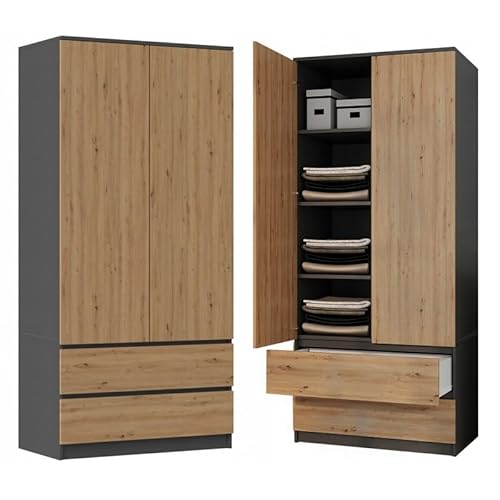 CDF Kleiderschrank für Kinderzimmer Schlafzimmer 2 Schubladen 2-türig Kleiderschrank Zweitüriger Schrank Moderne Look Alles für die Montage Inklusive Garderobenschrank Klamotten Spielzeuge von CDF