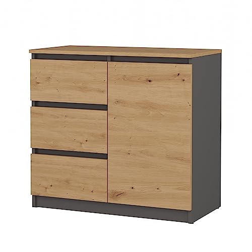 CDF Kommode 1D3S | Farbe: Anthrazit - Eiche Artisan | Schrank für Dokumente, Kleinigkeiten | Ideal für Wohnzimmer, Schlafzimmer, Kinderzimmer, Jugendzimmer und Büro | 3 geräumige Schubladen von CDF