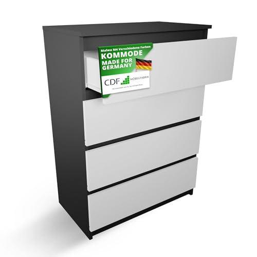 CDF Kommode Anthrazit Weiß mit 4 Schubladen 97 cm Hoch Sideboard Schmale Komode Schlafzimmerkommode für Flur Büro Schlafzimmer Wohnzimmer Schubladenschrank Regal mit Schubladen Schrank Möbelstück von CDF