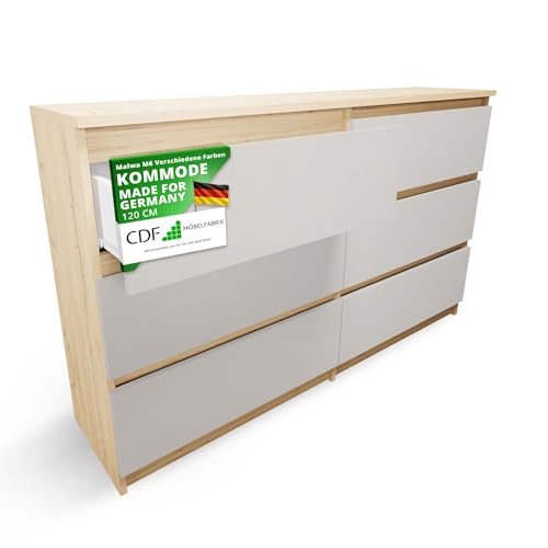 CDF Kommode Artisan Kashmir mit 6 Schubladen 30 cm Tief Komodenschrank Komode für Wohnzimmer Schlafzimmer Schubladenschrank Malm Kommode viel Stauraum Geeignet Organizer Kleidung 120 cm Breite Modern von CDF