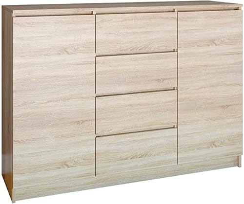 CDF Kommode Eiche Sonoma 2 Türen 4 Schubladen Komode & Sideboards Schmal Schubladenkommode Sideboard 97 cm Hoch Wohnzimmer Komodenschrank 40x70x97 für Schlafzimmer Arbeitszimmer Flur Schubladenschrank von CDF