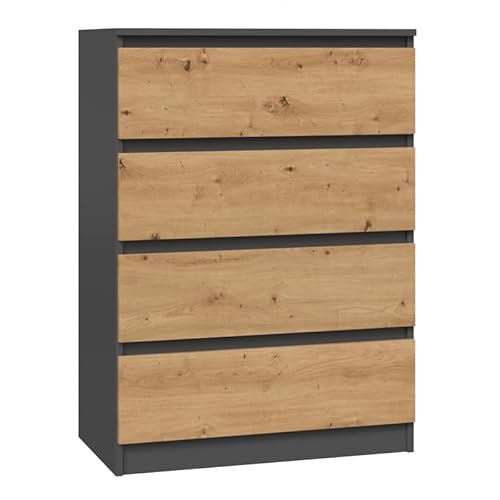 CDF Kommode Malwa M4 | Farbe: Anthrazit - Eiche Artisan | Schrank für Dokumente, Kleinigkeiten | Ideal für Wohnzimmer, Schlafzimmer, Kinderzimmer, Jugendzimmer und Büro | 4 geräumige Schubladen von CDF