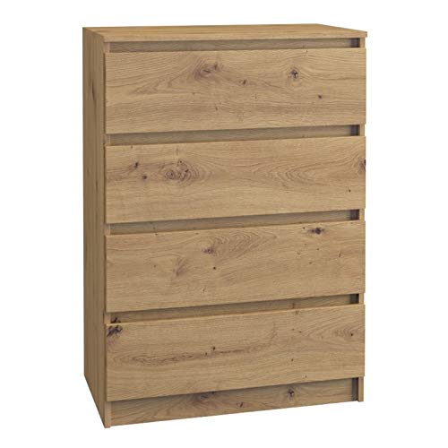 CDF Kommode Malwa M4 | Farbe: Eiche Artisan | Schrank für Dokumente, Kleinigkeiten | Ideal für Wohnzimmer, Schlafzimmer, Kinderzimmer, Jugendzimmer und Büro | 4 geräumige Schubladen von CDF