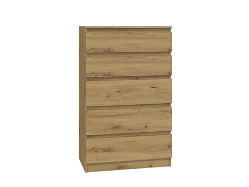 CDF Kommode Malwa M5 | Farbe: Eiche Artisan | Schrank für Dokumente, Kleinigkeiten | Ideal für Wohnzimmer, Schlafzimmer, Kinderzimmer, Jugendzimmer und Büro | 5 geräumige Schubladen von CDF