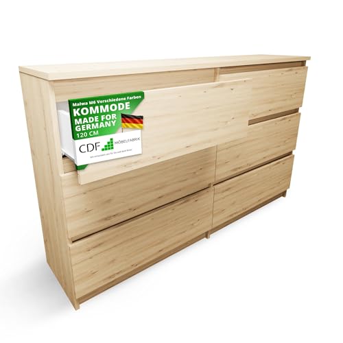 CDF Kommode Artisan mit 6 Schubladen 30 cm Tief Komodenschrank Komode für Wohnzimmer Schlafzimmer Schubladenschrank Malm Kommode viel Stauraum Geeignet Organizer Kleidung 120 cm Breite Modern Look von CDF