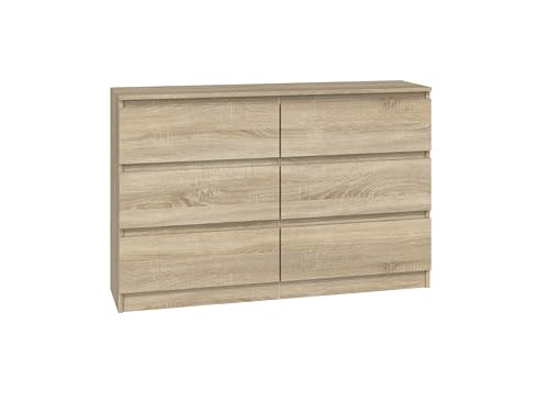 CDF Kommode Malwa M6 120| Farbe: Eiche Sonoma | Schrank für Dokumente, Kleinigkeiten | Ideal für Wohnzimmer, Schlafzimmer, Kinderzimmer, Jugendzimmer und Büro | 6 geräumige Schubladen von CDF