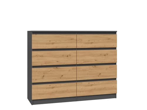 CDF Kommode Malwa M8 120 | Farbe: Anthrazit - Eiche Artisan | Schrank für Dokumente, Kleinigkeiten | Ideal für Wohnzimmer, Schlafzimmer, Kinderzimmer, Jugendzimmer und Büro | 8 geräumige Schubladen von CDF