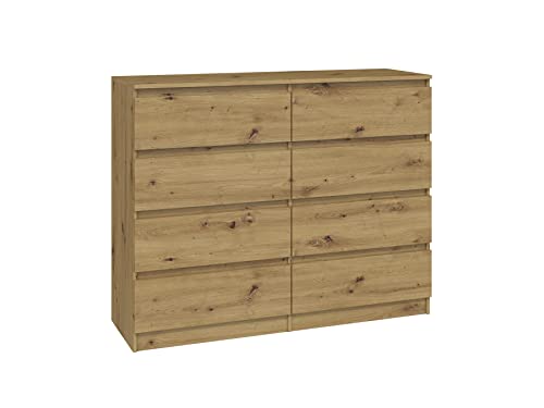 CDF Kommode Malwa M8 120 | Farbe: Eiche Artisan | Schrank für Dokumente, Kleinigkeiten | Ideal für Wohnzimmer, Schlafzimmer, Kinderzimmer, Jugendzimmer und Büro | 8 geräumige Schubladen von CDF